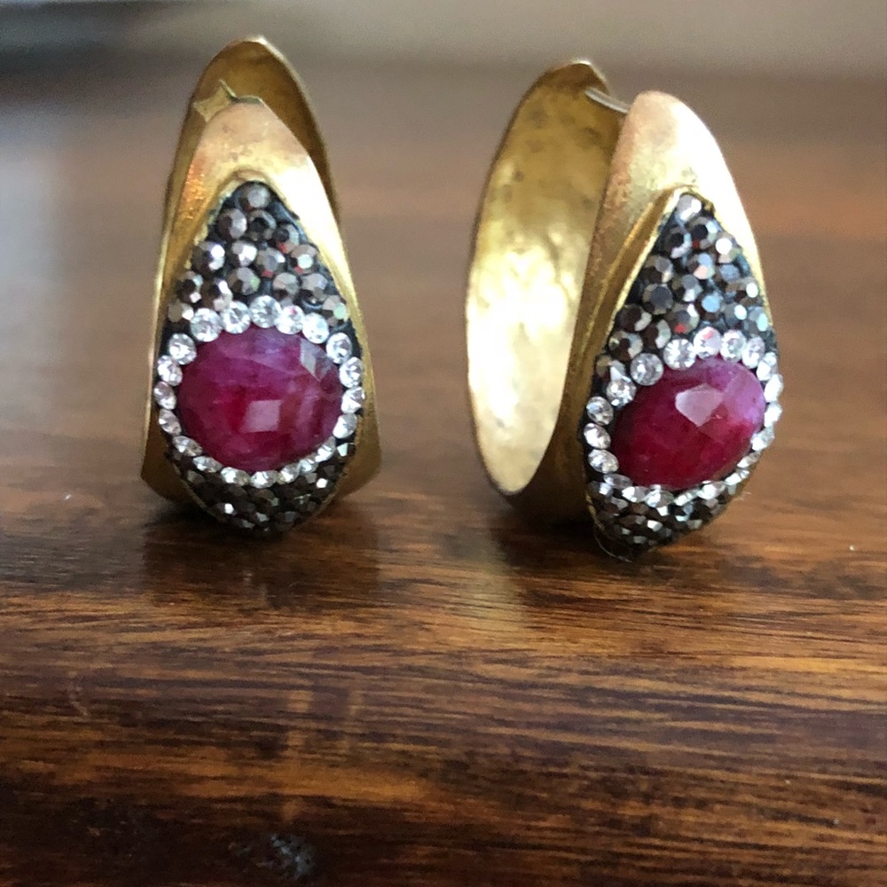 Vermeil hoop earrings w rhinestone details